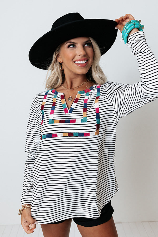 East Village Embroidered Stripe Top Image - 2
