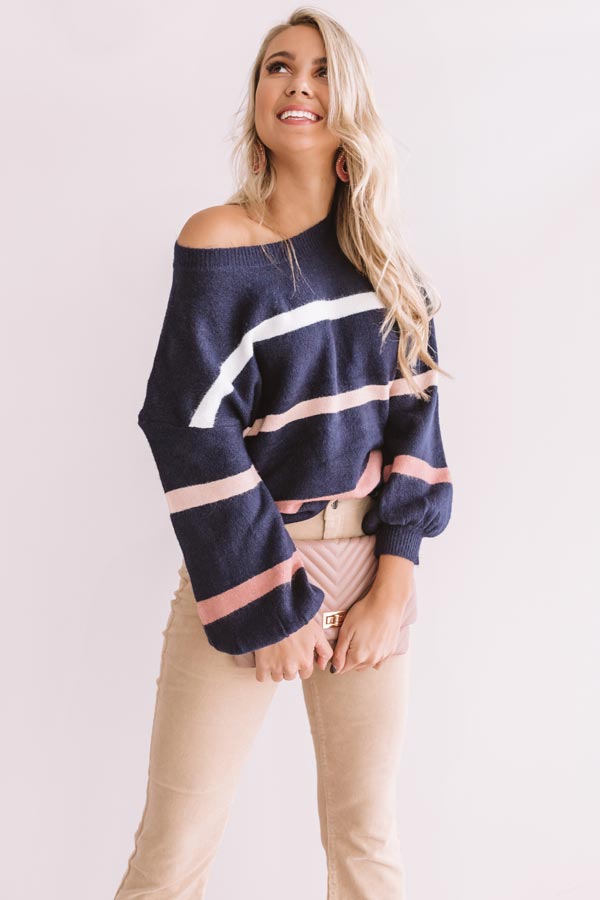 Marvelous Mountain Views Stripe Sweater in Navy Image - 1