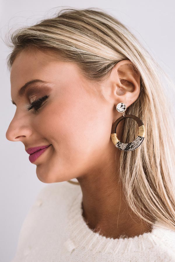 Front Row Views Snake Print Earrings In Brown Image - 1