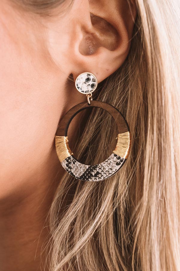 Front Row Views Snake Print Earrings In Brown Image - 2