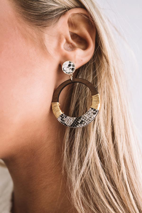 Front Row Views Snake Print Earrings In Brown Image - 3