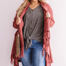 Feeling Sweet Fringe Cardigan In Rustic Rose Curves Image - 1