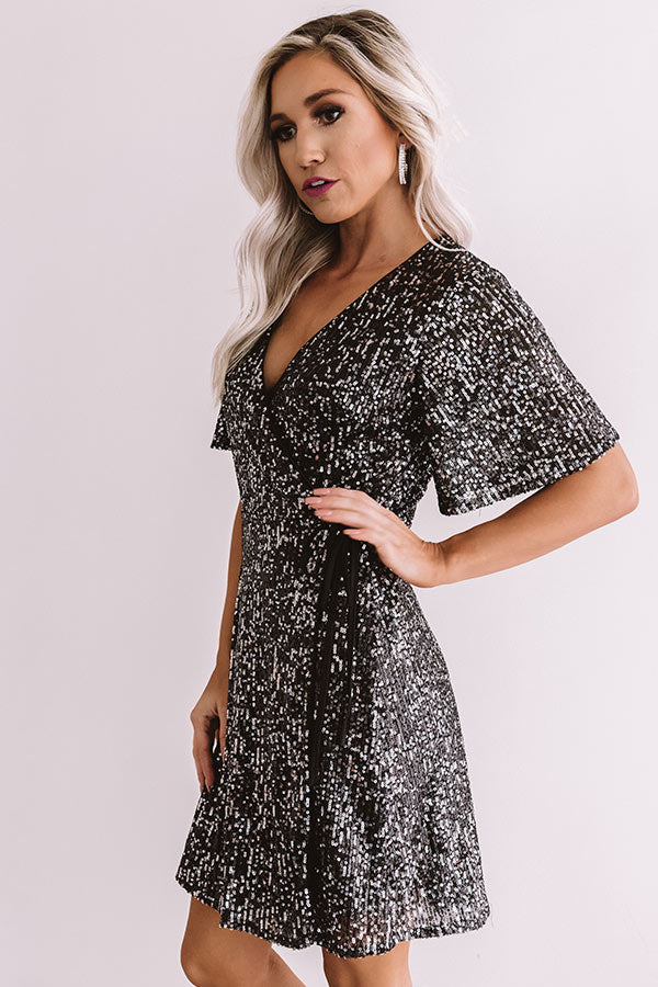 Grand Entrance Sequin Wrap Dress In Black Image - 3