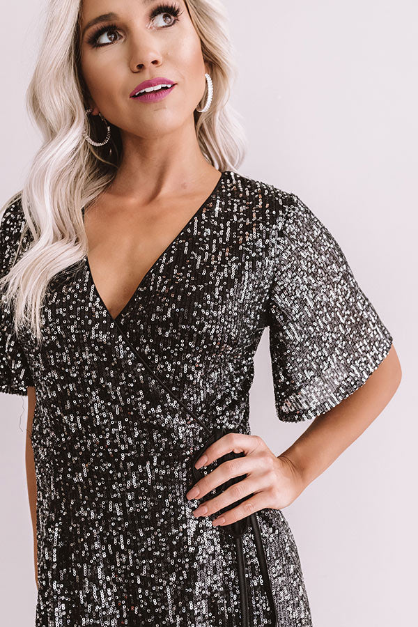 Grand Entrance Sequin Wrap Dress In Black Image - 4