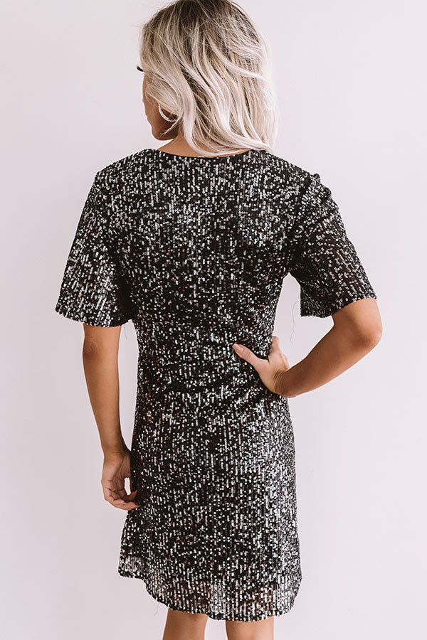 Grand Entrance Sequin Wrap Dress In Black Image - 5