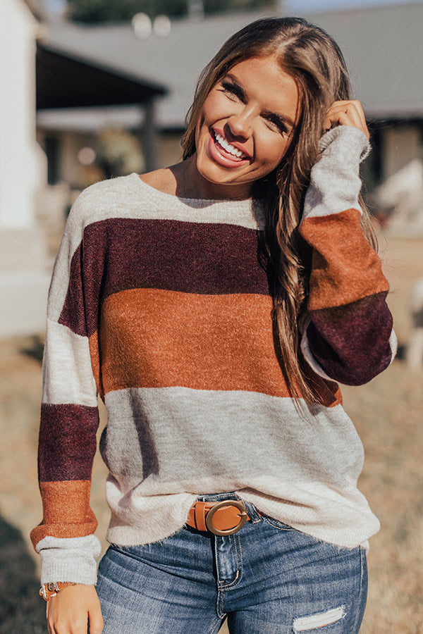 Cozy Sunday Charm Color Block Sweater In Maroon Image - 1