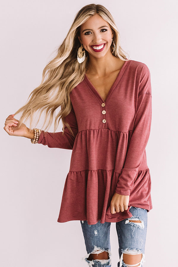 Concert Crush Babydoll Top in Wine Image - 1