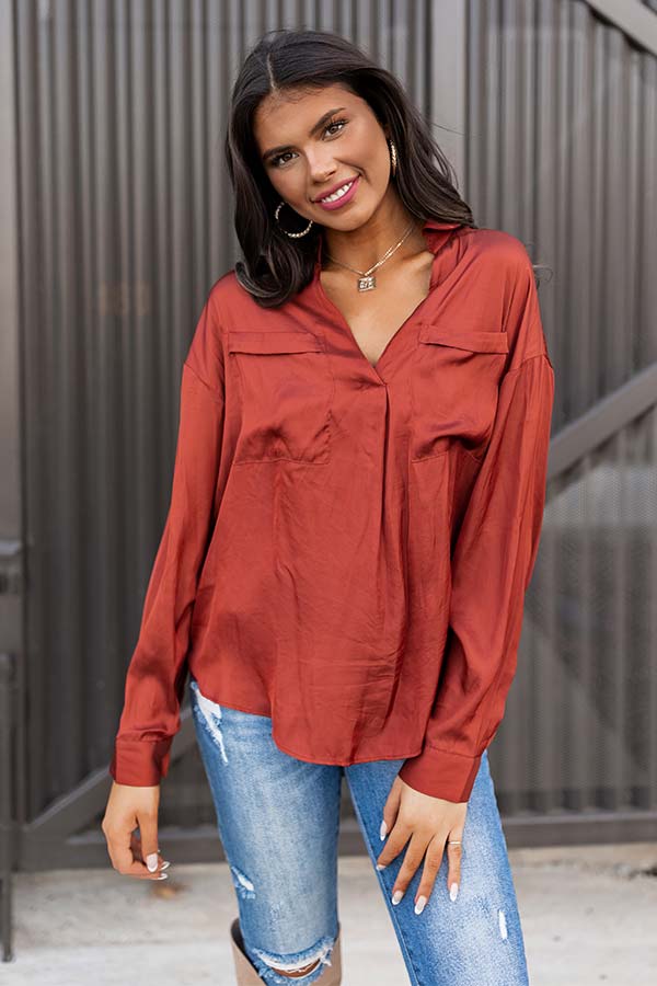 Pearls And Perfume Satin Shift Top in Rust