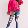 Cabin Kisses Cable Knit Chenille Sweater in Hot Pink Image - 1