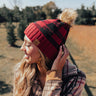 Kisses And Cabins Fleece Lined Checkered Beanie In Crimson Image - 1