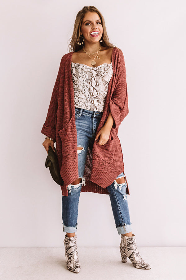 Weekend Out West Knit Cardigan In Dark Blush Curves Image - 4