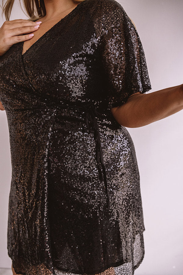Nightlife Luxury Sequin Wrap Dress In Black  Curves Image - 2