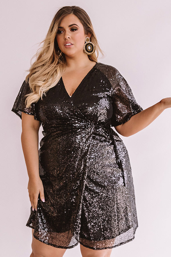 Nightlife Luxury Sequin Wrap Dress In Black  Curves Image - 1