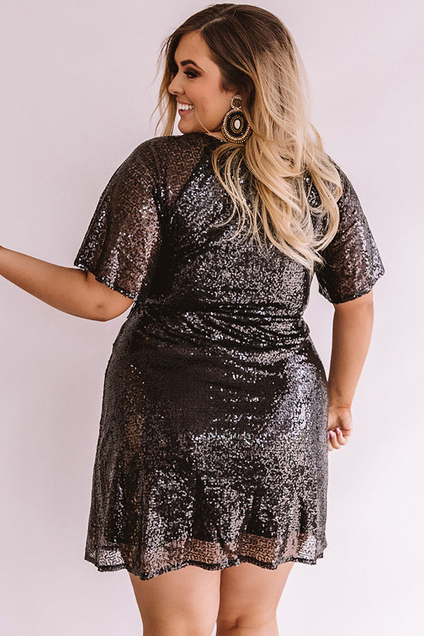 Nightlife Luxury Sequin Wrap Dress In Black  Curves Image - 5
