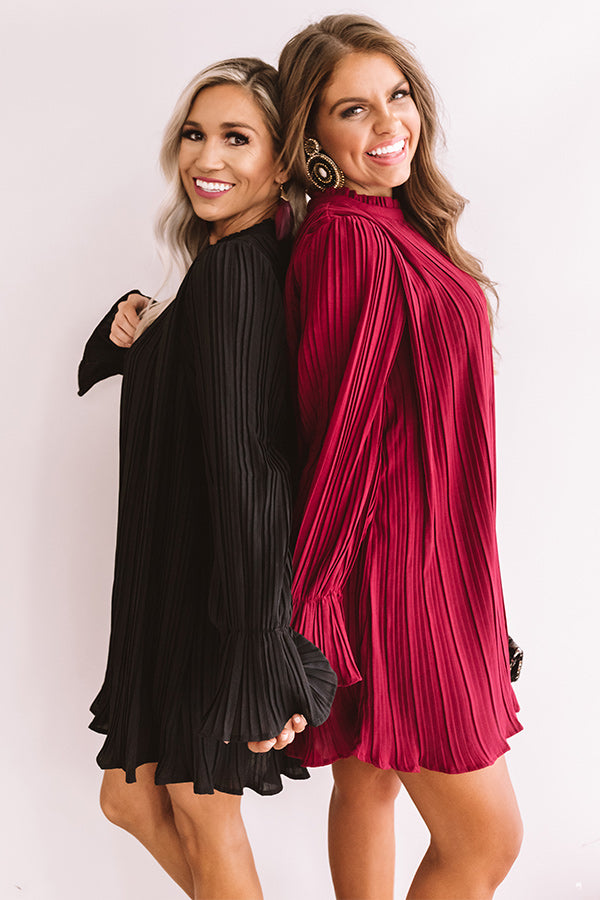 Rooftop Skyline Pleated Shift Dress In Wine Image - 2