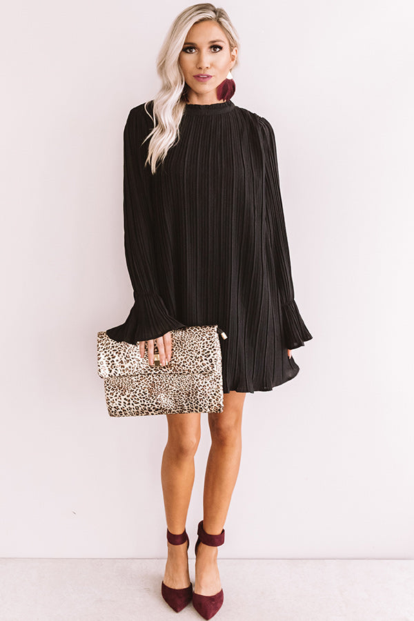 Rooftop Skyline Pleated Shift Dress In Black Image - 1