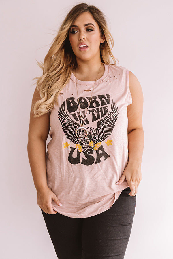 Born In The Usa Distressed Shift Tank In Blooming Dahlia  Curves Image - 3