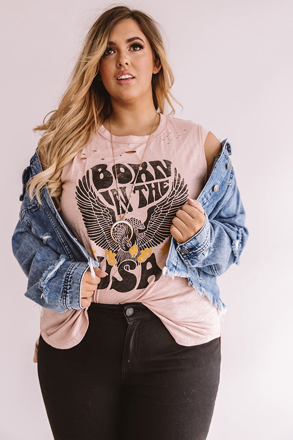 Born In The Usa Distressed Shift Tank In Blooming Dahlia  Curves Image - 1