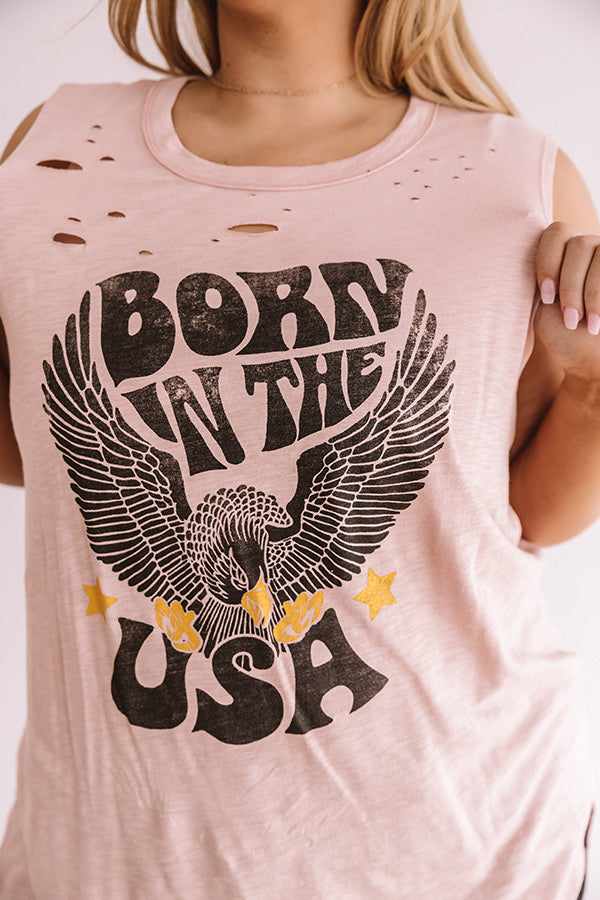 Born In The Usa Distressed Shift Tank In Blooming Dahlia  Curves Image - 4