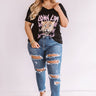 Long Live Rock N' Roll V-Neck Boyfriend Tee In Black Curves Image - 1