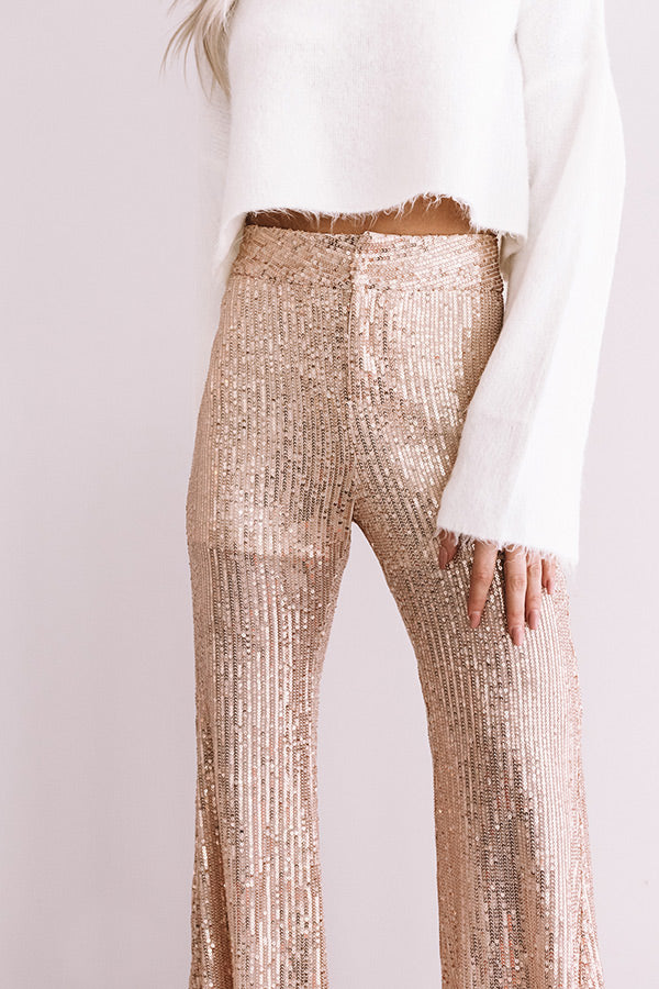 Dainty Glam Sequin High Waist Flare In Champagne • Impressions Online  Boutique