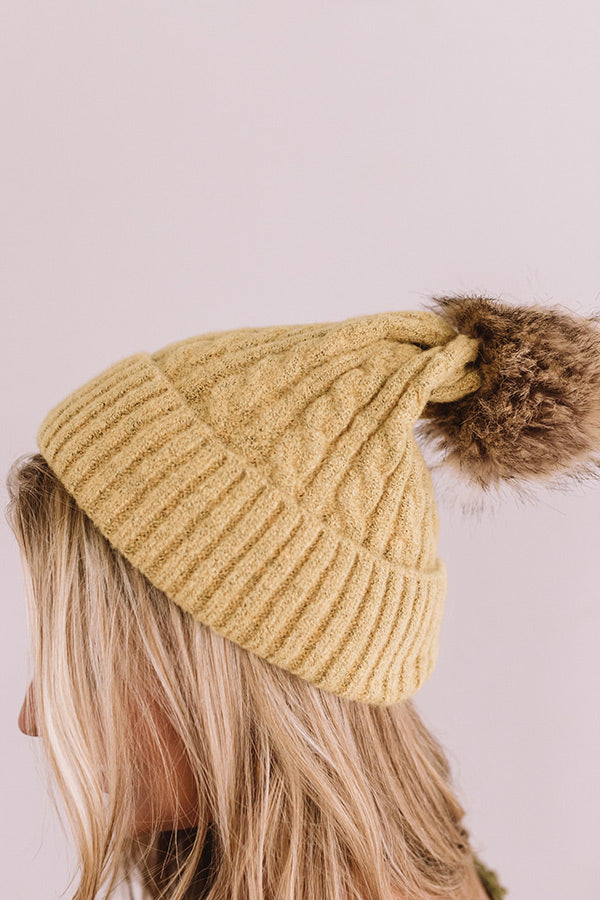 in The Know Faux Fur Pom Beanie in Primrose Yellow
