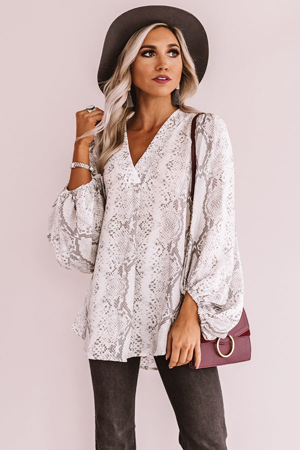 Livin' On The Edge Snake Print Top In Grey Image - 3
