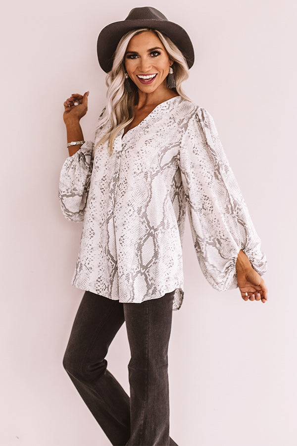 Livin' On The Edge Snake Print Top In Grey Image - 2