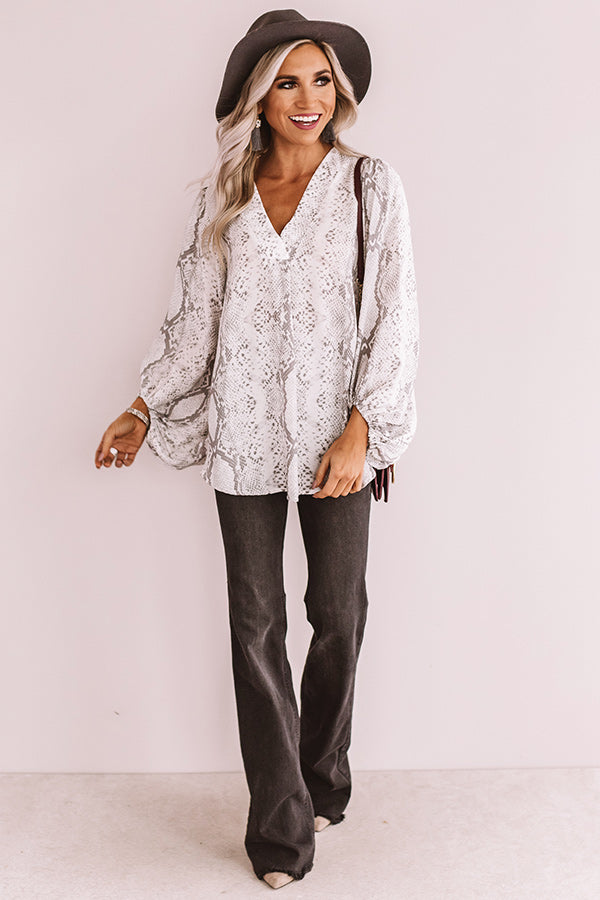 Livin' On The Edge Snake Print Top In Grey
