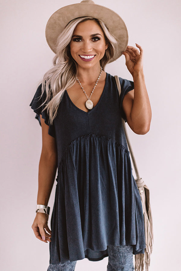 A Moment In Time Babydoll Shift Top In Navy Image - 1