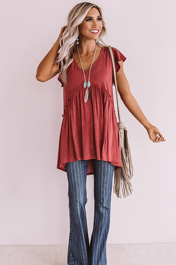 A Moment In Time Babydoll Shift Top In Crimson Image - 4