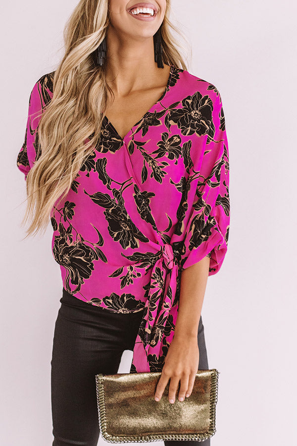 Style Scoop Floral Wrap Top Image - 3