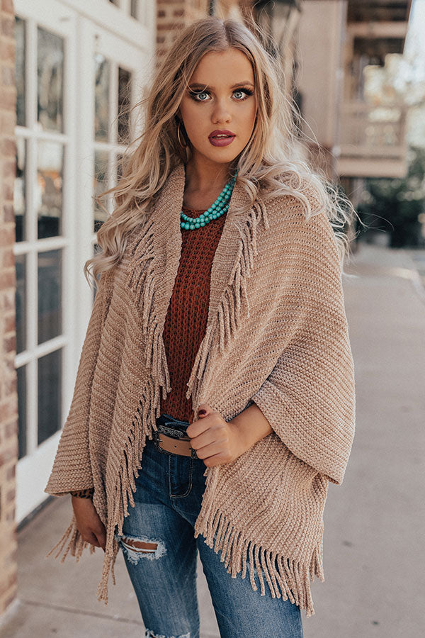 Too Cool Chenille Fringe Cardigan in Iced Latte