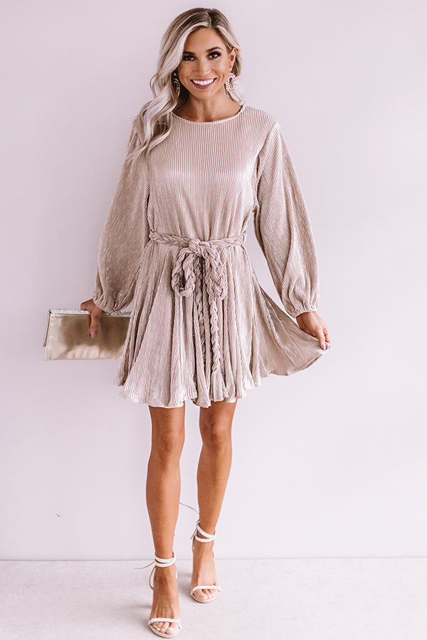 Friendly In France Pleated Shift Dress In Champagne Image - 2