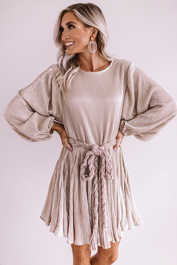 Friendly In France Pleated Shift Dress In Champagne Image - 1