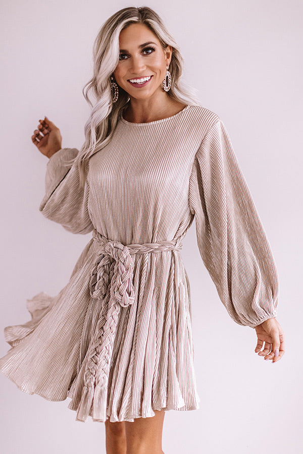 Friendly In France Pleated Shift Dress In Champagne Image - 3