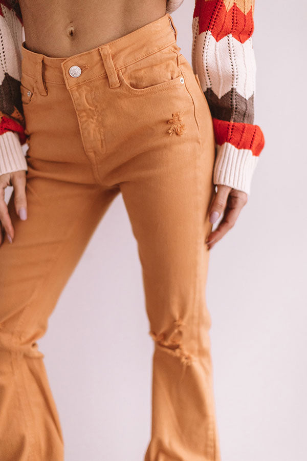 The Gabby Distressed High Waist Flare In Light Pumpkin Image - 2