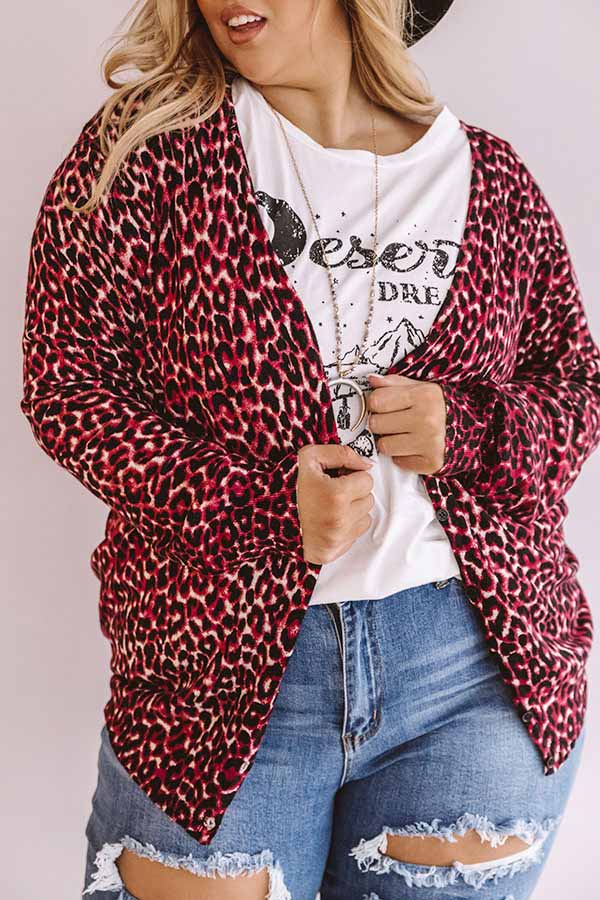 Scoop Me Up Leopard Cardigan in Wine Curves Image - 3