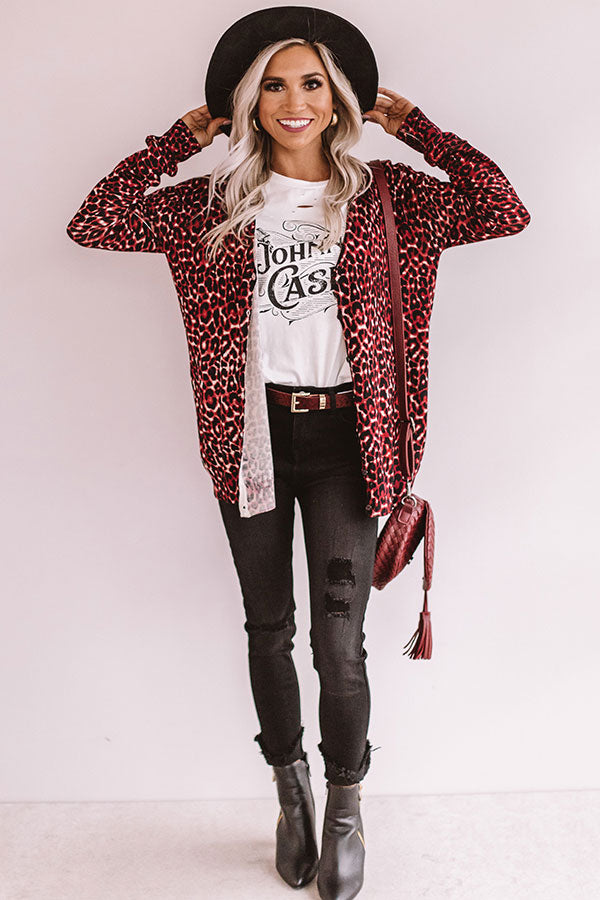 Scoop Me Up Leopard Cardigan in Wine Image - 1