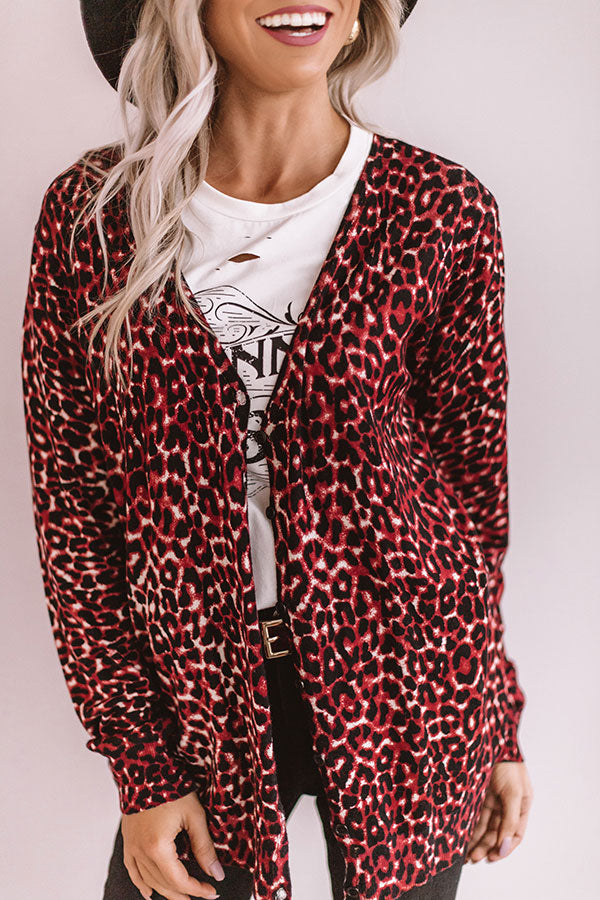 Scoop Me Up Leopard Cardigan in Wine Image - 3