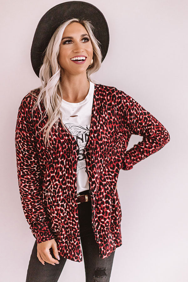 Scoop Me Up Leopard Cardigan in Wine Image - 2