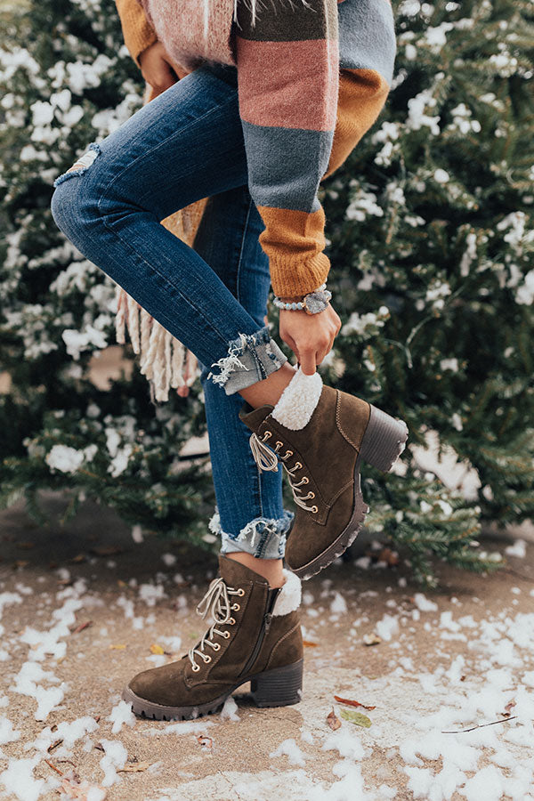 The Brooklyn Faux Suede Boot In Army Green Image - 1