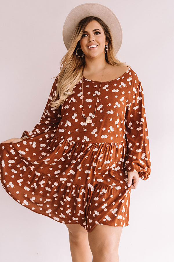 Strolling Through Downtown Floral Shift Dress in Cinnamon Curves Image - 2