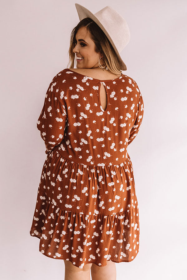Strolling Through Downtown Floral Shift Dress in Cinnamon Curves Image - 5