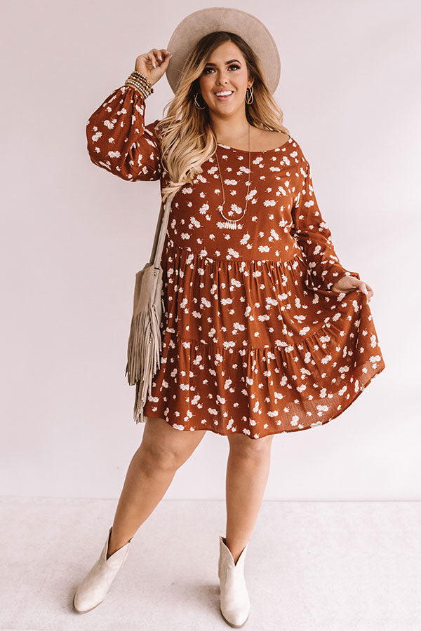 Strolling Through Downtown Floral Shift Dress in Cinnamon Curves Image - 1