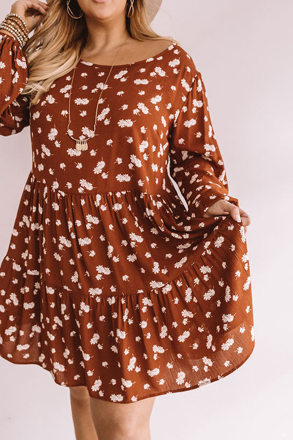 Strolling Through Downtown Floral Shift Dress in Cinnamon Curves Image - 4