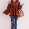 Chic Charms Babydoll Top In Wine Image - 1