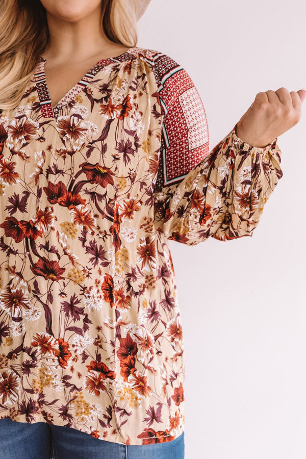 Sugar On Top Floral Shift Top in Beige Curves Image - 4