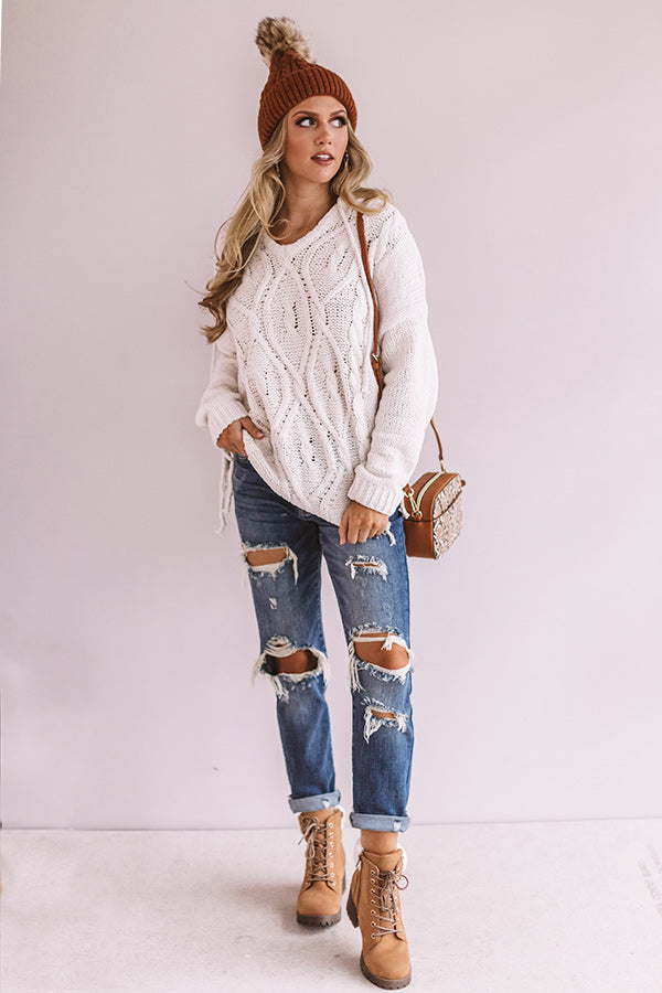 Posh Times Cable Knit Hoodie In White Image - 3