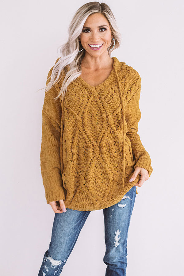 Posh Times Cable Knit Hoodie In Mustard Image - 1